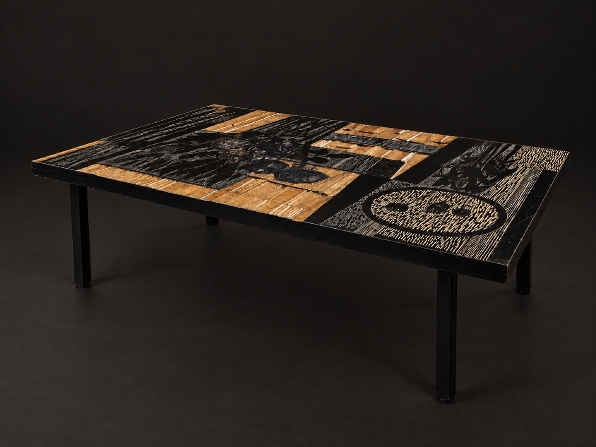 Decorative Wooden Coffee Table With Floral Motifs By Victor Cerrato, Italy, 1970s-photo-1