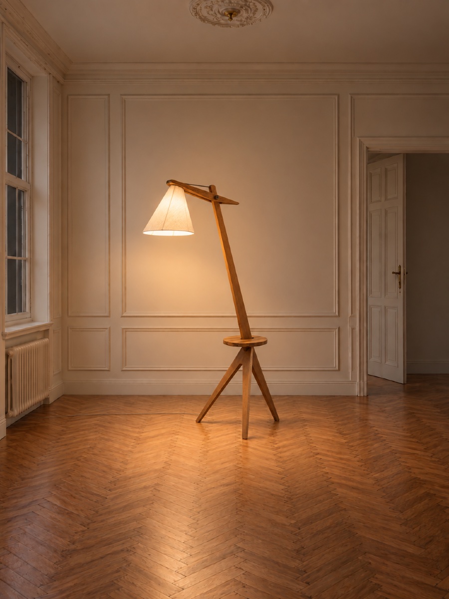 Lampadaire tripode en bois massif - Suéde - 1950-photo-1