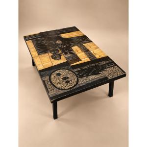 Decorative Wooden Coffee Table With Floral Motifs By Victor Cerrato, Italy, 1970s