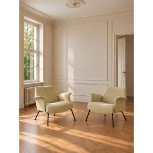 Paire de Fauteuils en laine couleur sable - France - Années 1950