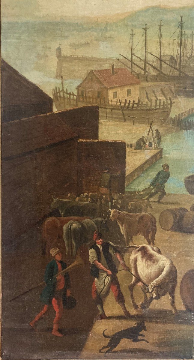 Triptych Of The Port Of Toulon Oil On Canvas-photo-1