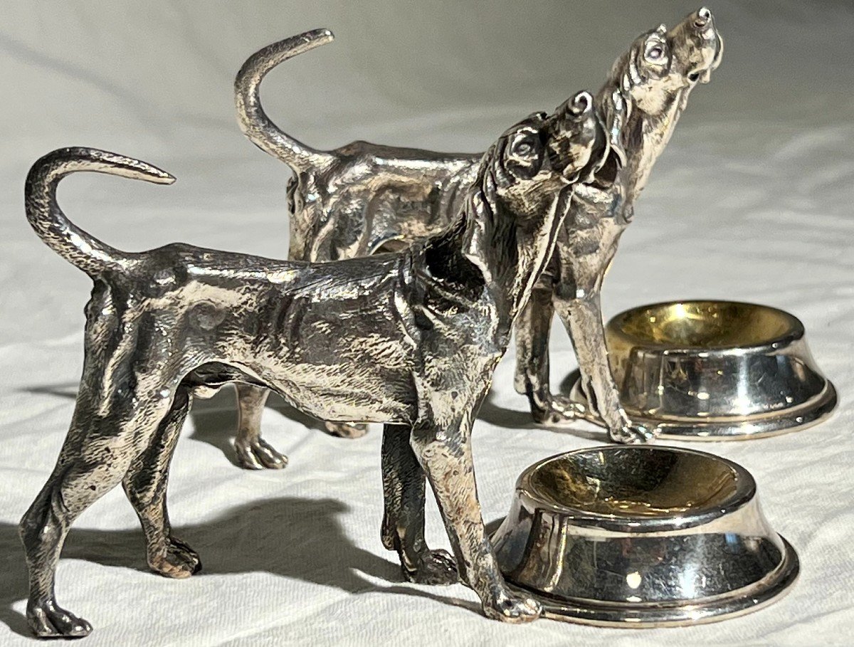 Pair Of Salt Cellars In Silver Metal