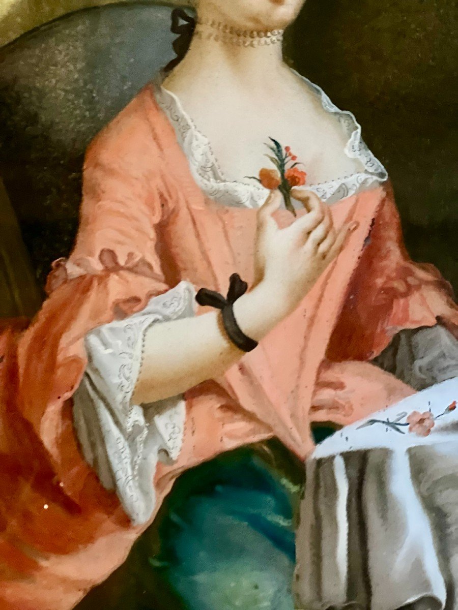Jeune Femme Aux Fleurs. Fixé Sous Verre XVIIIème Siècle-photo-3