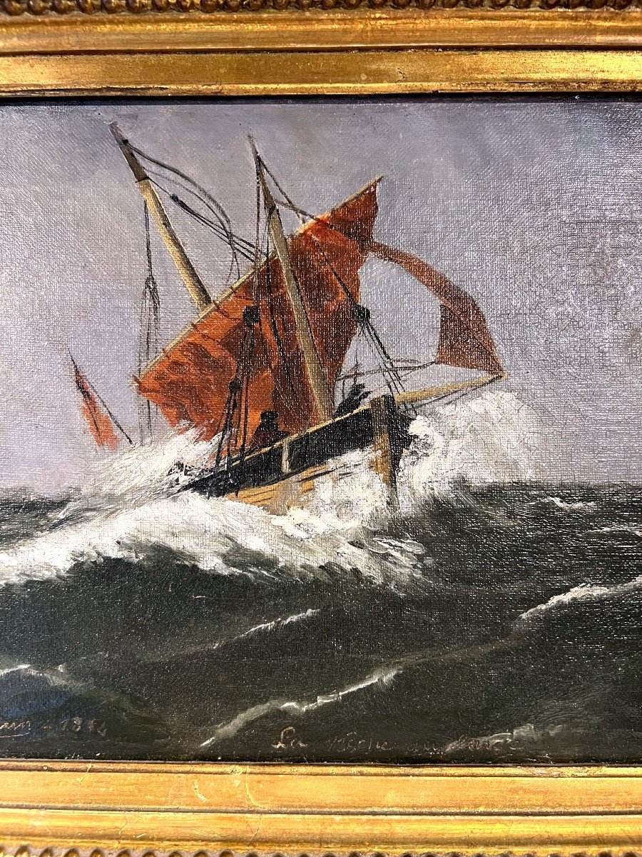 La Pêche Au Large. Huile Sur Toile Marouflée-photo-2