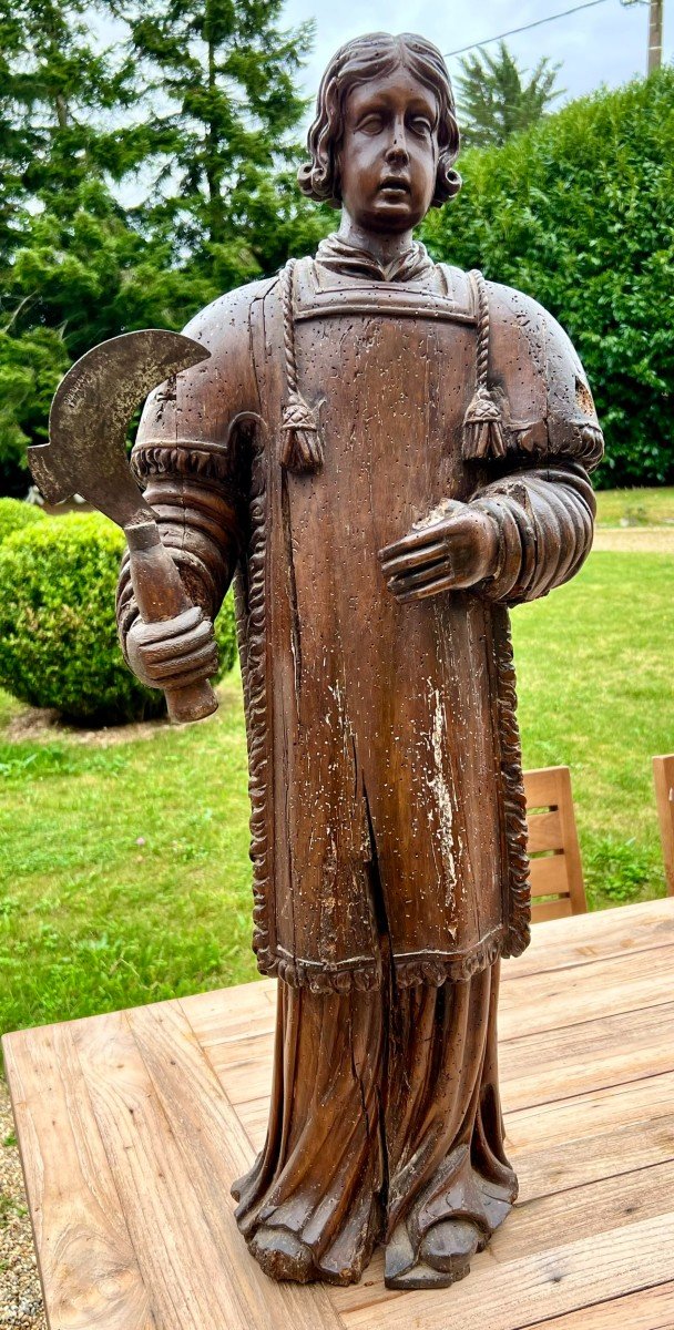 Saint Deacon In Carved Wood 18th Century-photo-2