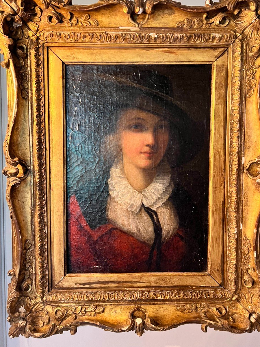 Portrait Of An Elegant Woman With A Hat. English School Oil On Canvas-photo-1