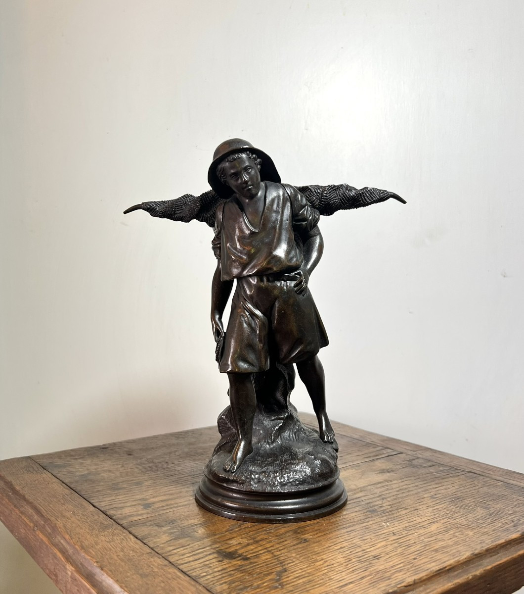 Pair Of Bronze Sculptures – "departure For Fishing"-photo-3
