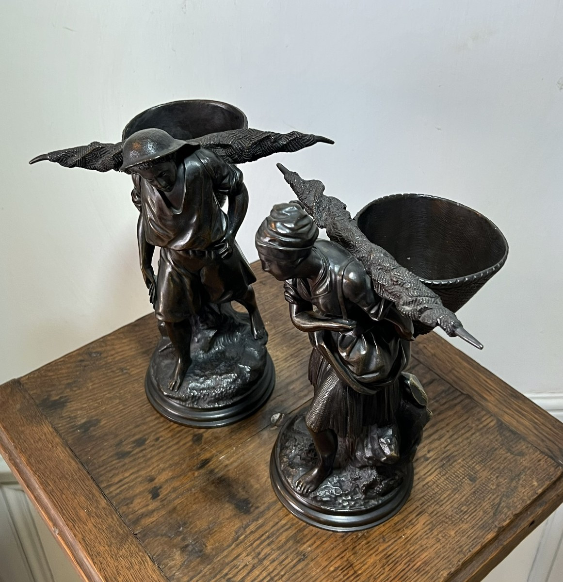 Pair Of Bronze Sculptures – "departure For Fishing"-photo-4