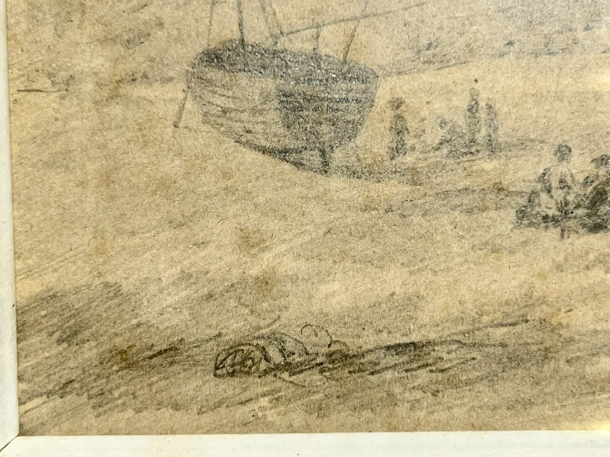 scène portuaire animée. Dessin daté 1886-photo-4