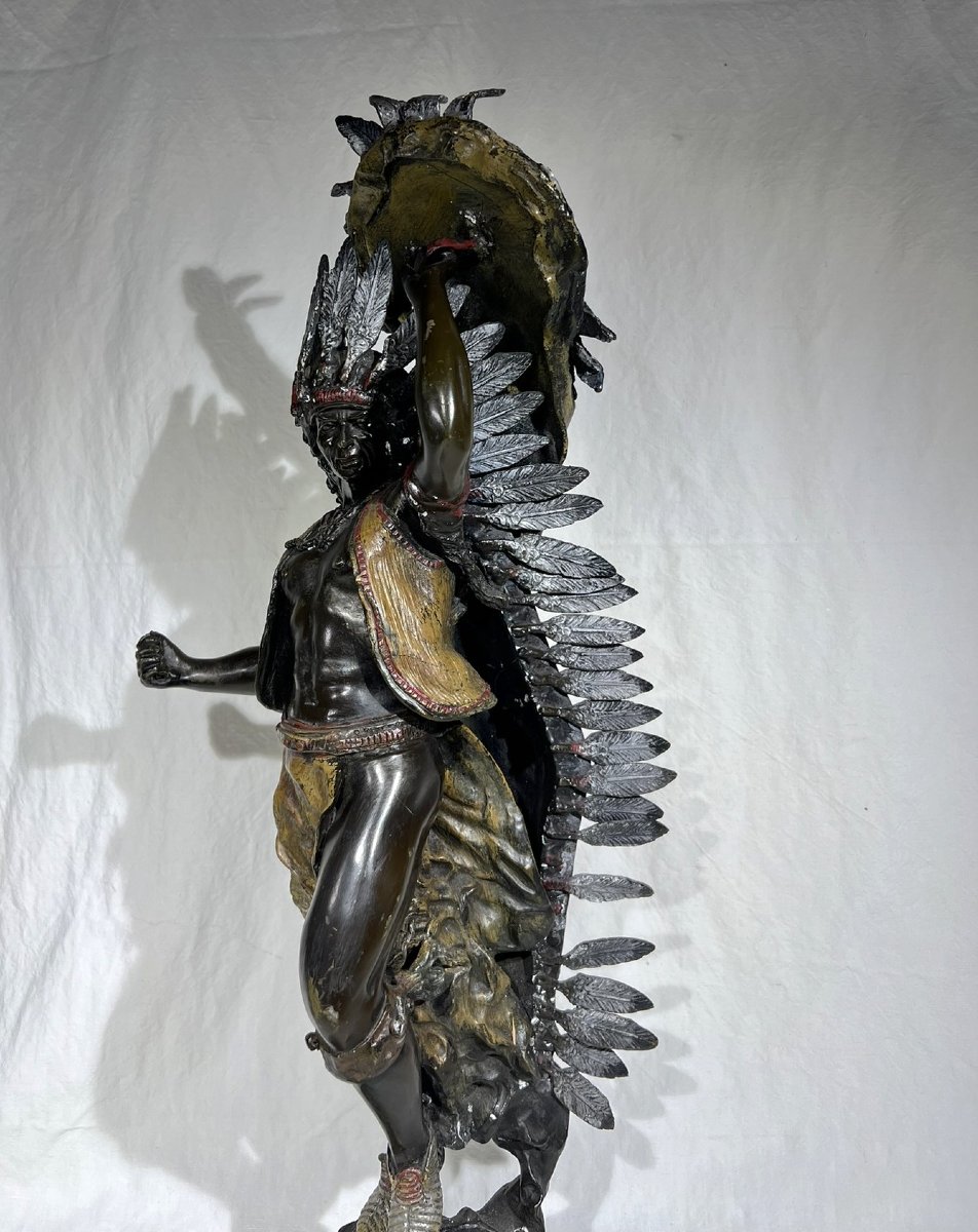 Imposing Bronze Representing A Native American Chief – Signed Carl Kauba (1865-1922)-photo-2