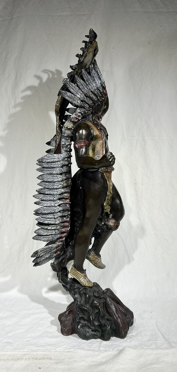 Imposing Bronze Representing A Native American Chief – Signed Carl Kauba (1865-1922)-photo-6