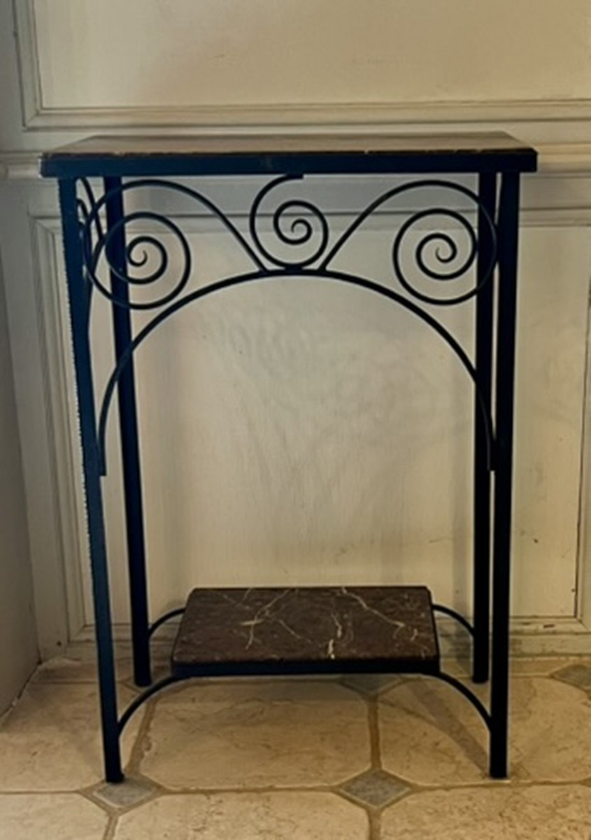 Pair Of Wrought-iron Sellettes With Breche Marble Tops, Mid-20th Century Work.-photo-3