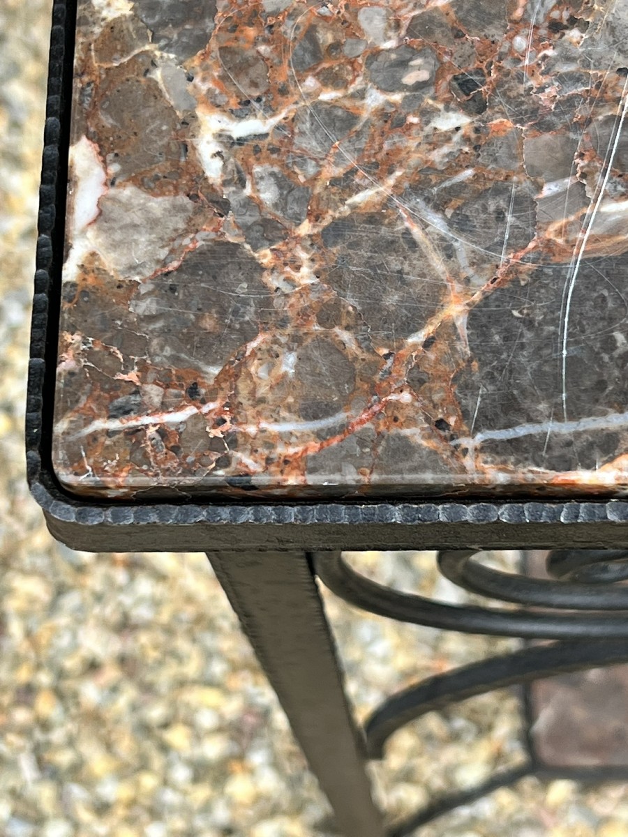 Pair Of Wrought-iron Sellettes With Breche Marble Tops, Mid-20th Century Work.-photo-2
