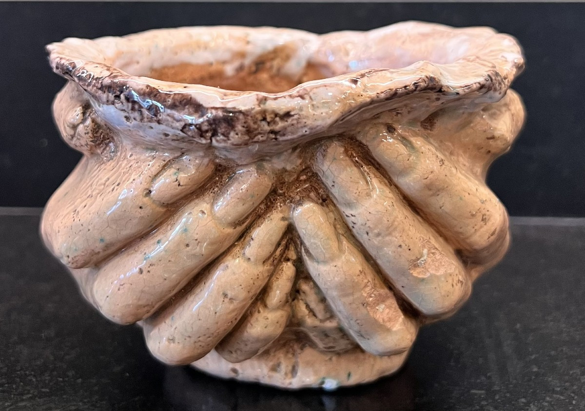Sculptural Bowl With Hands In Glazed Ceramic Signed Cazaux ( Edouard Cazaux 1889-1974)