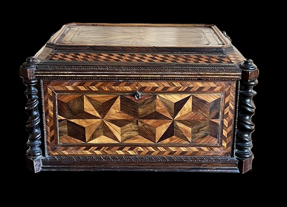 Important coffret en marqueterie de bois précieux,  époque Napoléon III vers 1880-photo-7