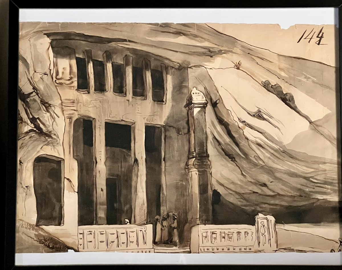 2 Antique Pen-and-ink Drawings With Wash, 19th Century – Architecture Of Egypt And India-photo-2