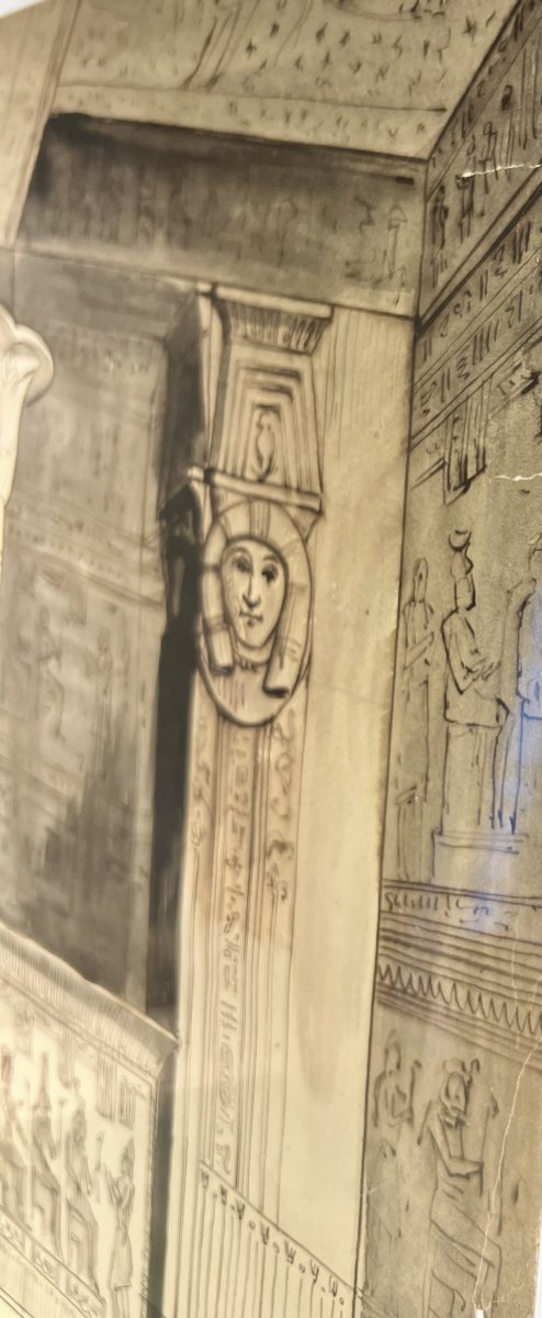 2 Antique Pen-and-ink Drawings With Wash, 19th Century – Architecture Of Egypt And India-photo-2
