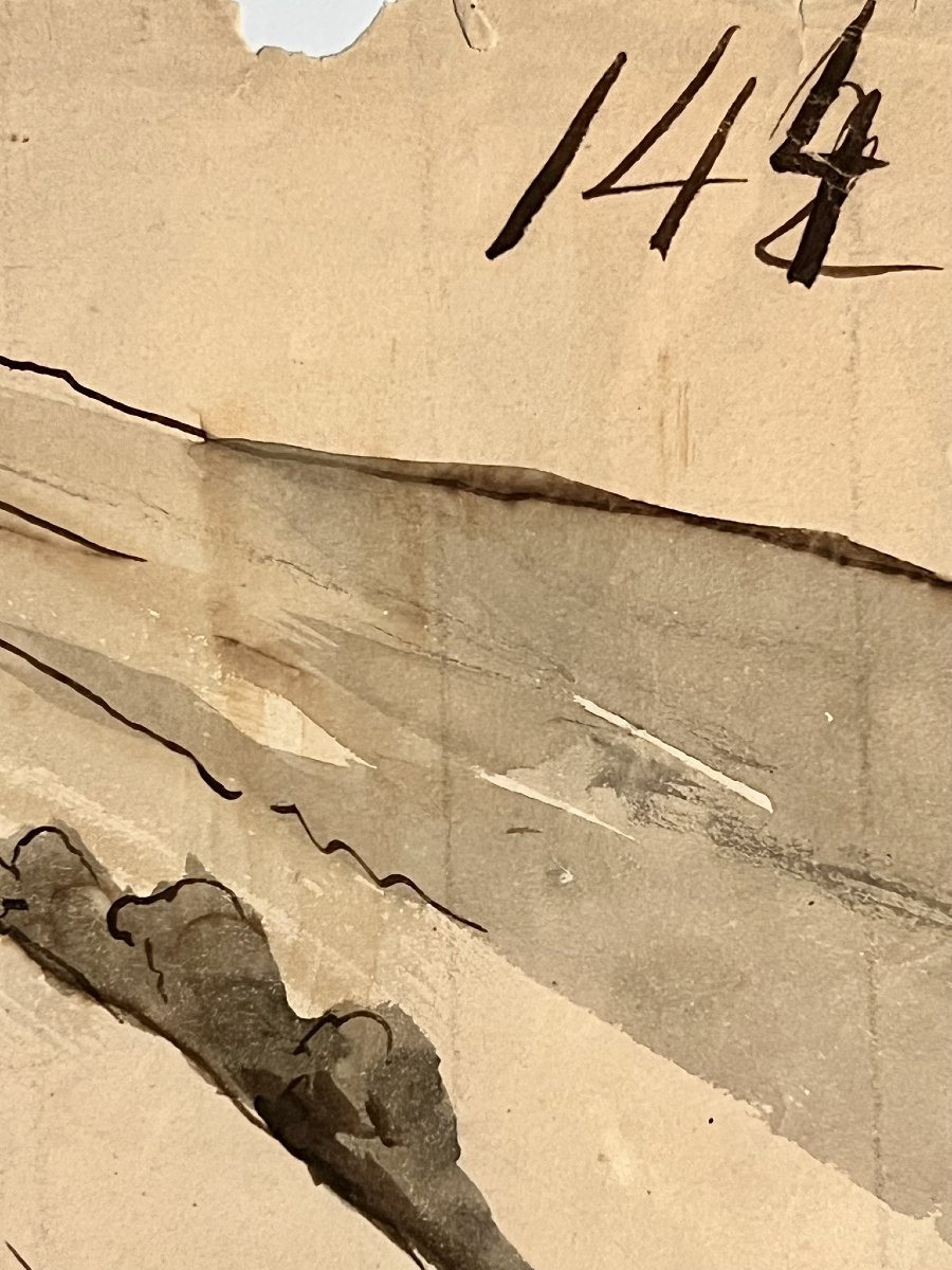 2 Antique Pen-and-ink Drawings With Wash, 19th Century – Architecture Of Egypt And India-photo-3