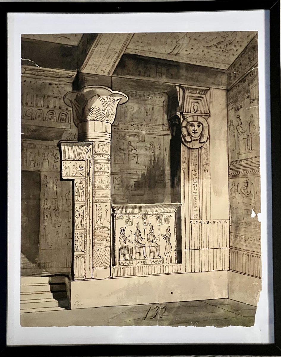 2 Antique Pen-and-ink Drawings With Wash, 19th Century – Architecture Of Egypt And India