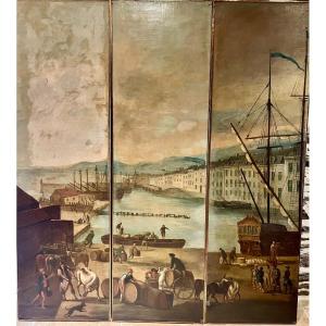 Triptyque Du Port De Toulon Huile Sur Toile