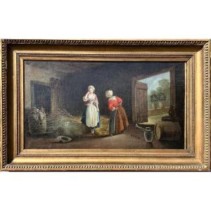 18th Century Oil On Canvas Depicting "the Maternal Sermon"