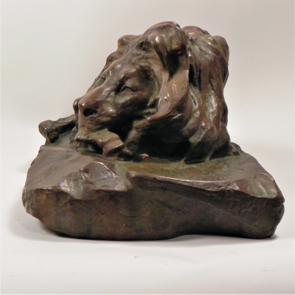 Josuë Dupon  (1864-1935)  - Lying Lion  Bronze (ca 1908) -photo-4