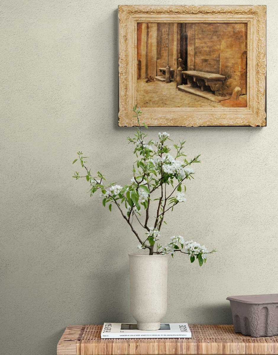 Cour d'église à Sienne, Huile Sur Toile-photo-1