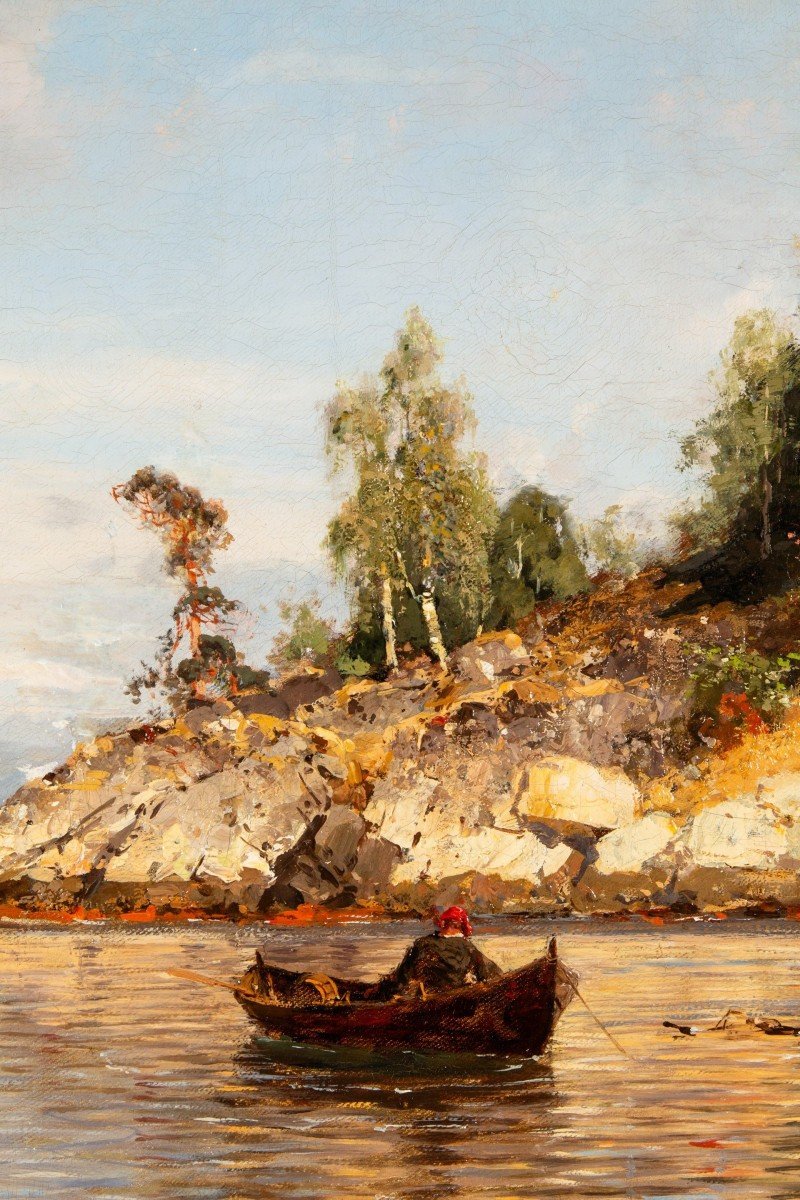 Summer In The Fjords, Oil On Canvas By Georg Anton Rasmussen, 1842 - 1912-photo-3