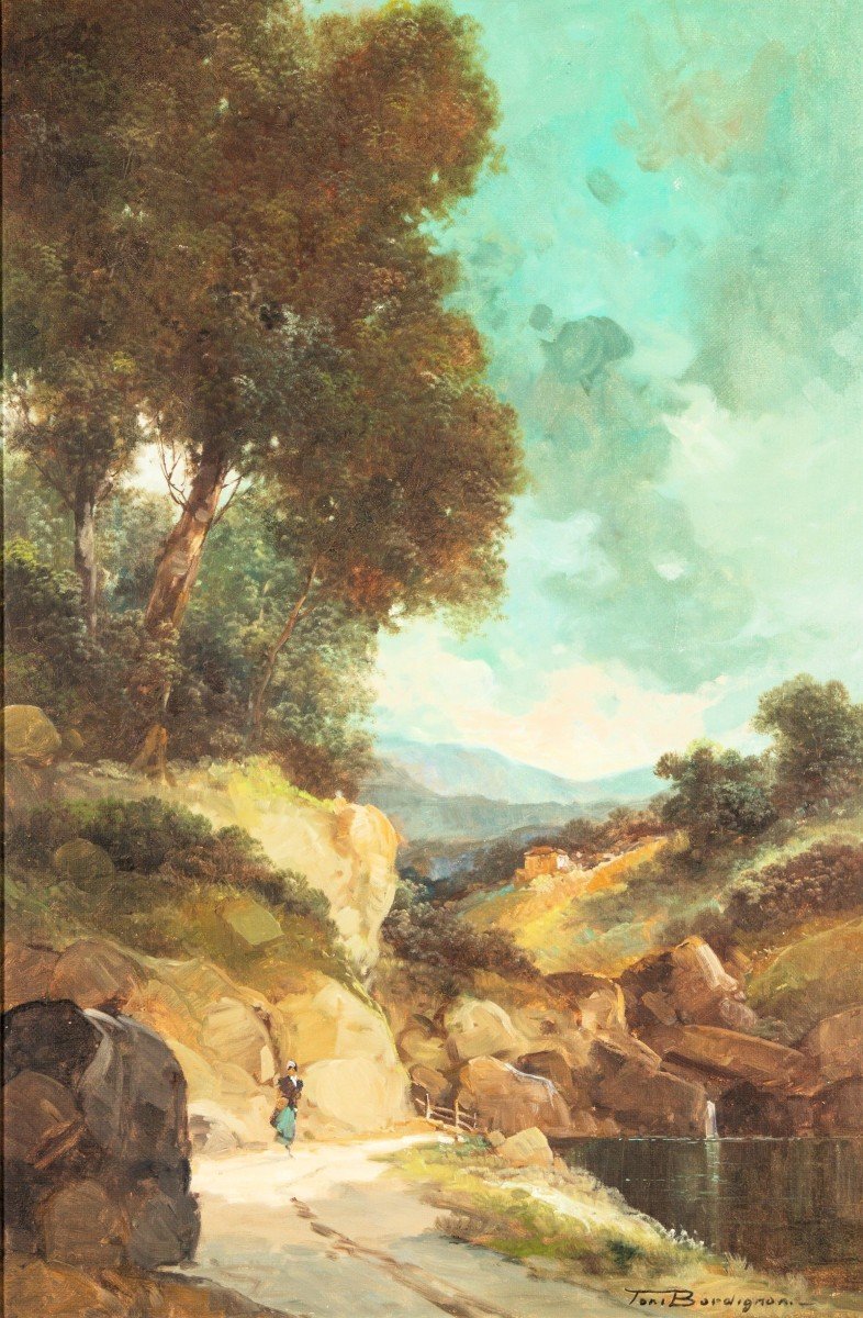 Tableau De Paysage Capriccio De Toni Bordignon (1921-), De Style Des Maîtres Anciens-photo-2