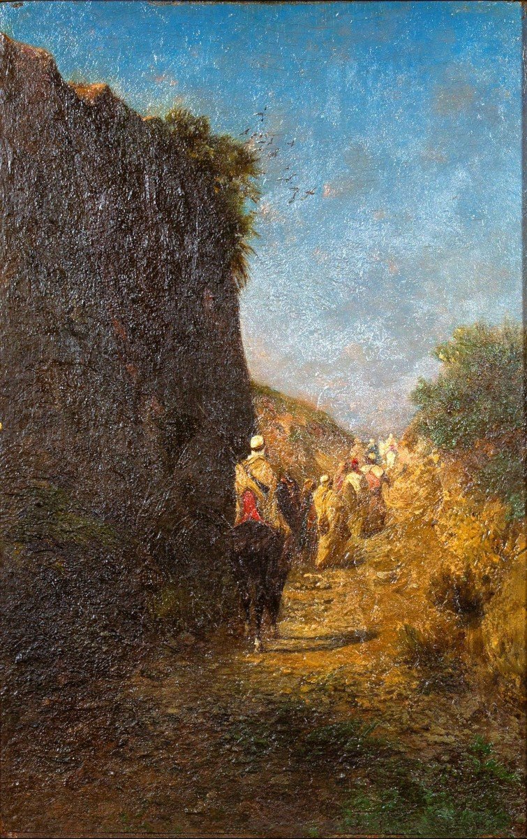 Horsemen And Bedouins Walking On A Path Near A Cliff, By Honoré Boze-photo-3