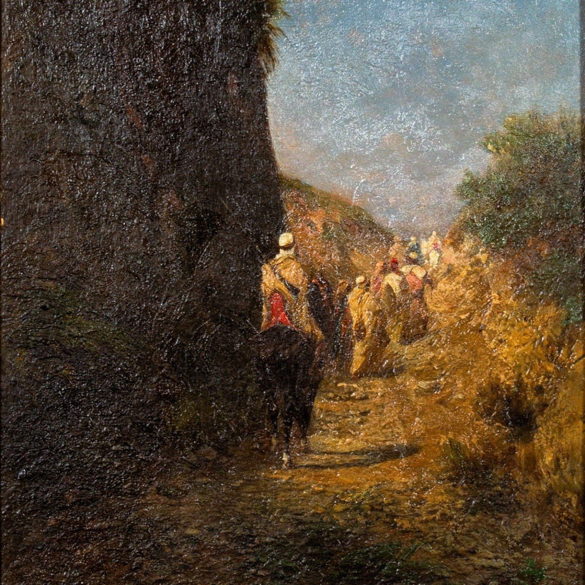 Horsemen And Bedouins Walking On A Path Near A Cliff, By Honoré Boze