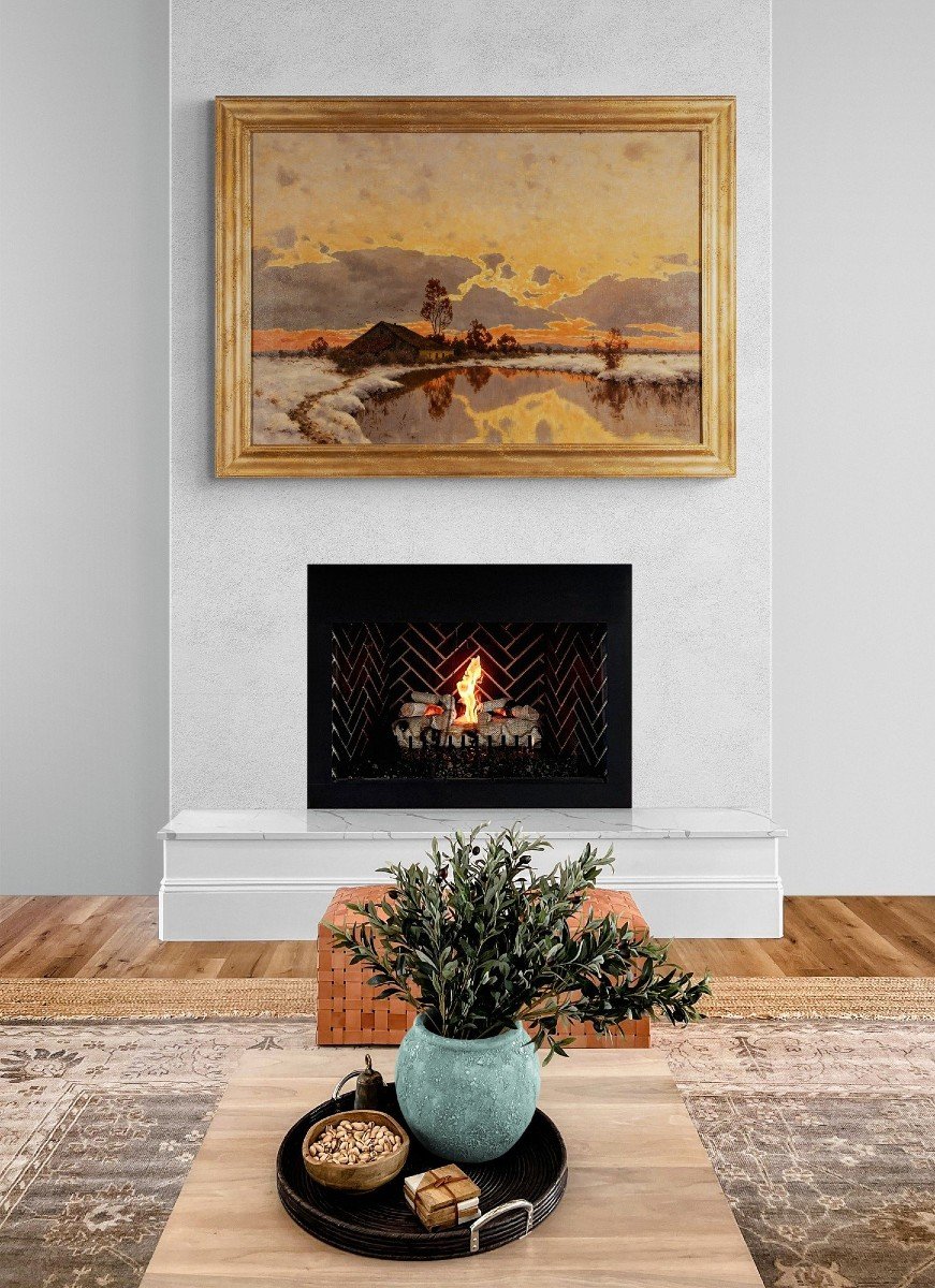 Winter Landscape, Oil On Canvas By Carl Schaette-photo-3