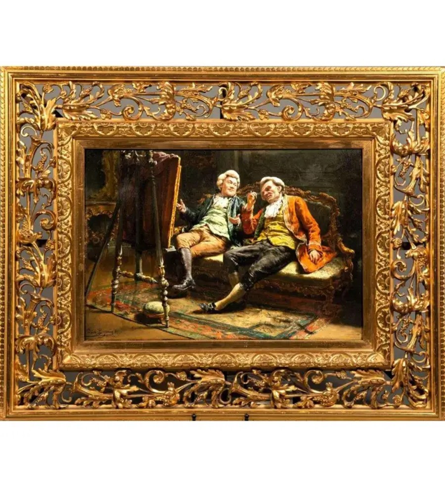 Les Collectionneurs d'Art, Huile Sur Panneau Par Léon Brunin (1861 - 1949)