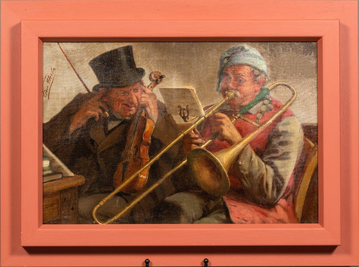 A Cacophonic Concert, Oil On Canvas By Léon Herbo-photo-2