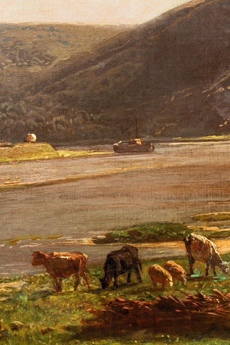 Au Bord De La Meuse Près De Waulsort Par François Roffiaen (1820-1898) Huile Sur Toile-photo-2