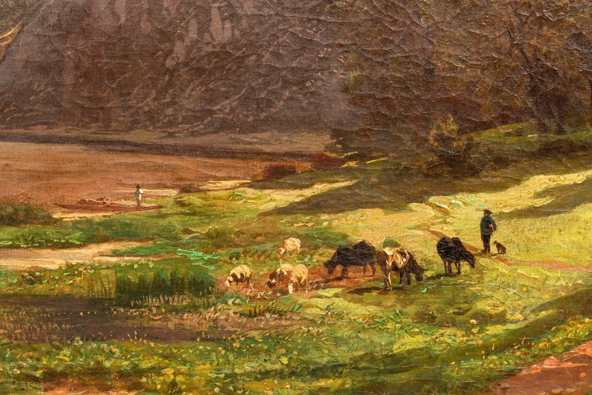 Au Bord De La Meuse Près De Waulsort Par François Roffiaen (1820-1898) Huile Sur Toile-photo-7