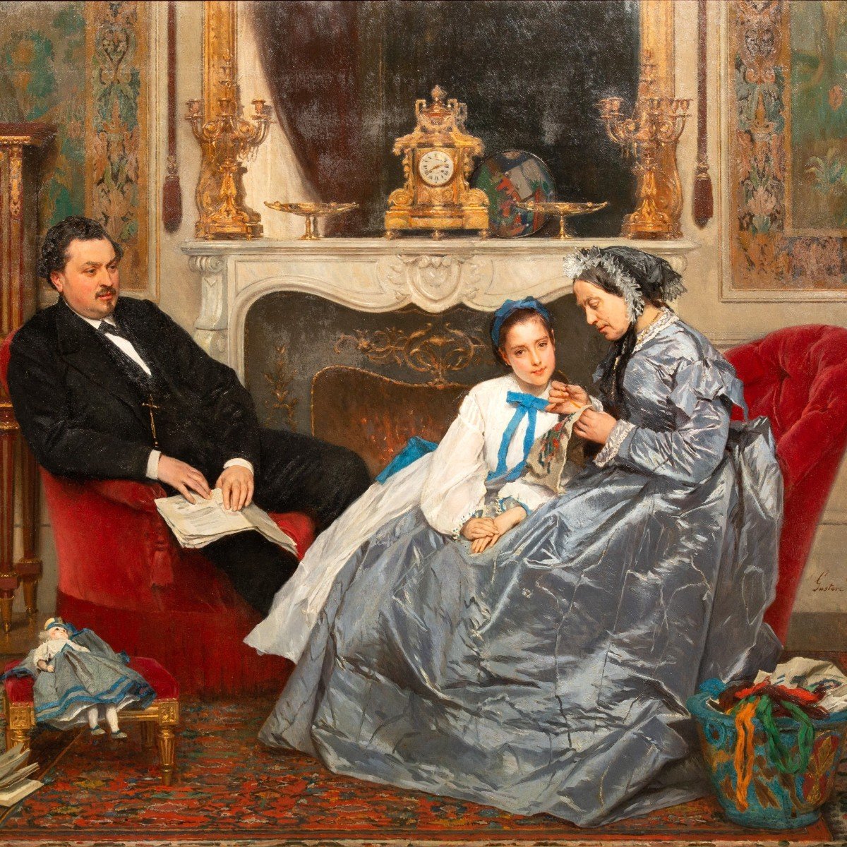 La Leçon De Broderie - Gustave De Jonghe (1829-1893)-photo-2