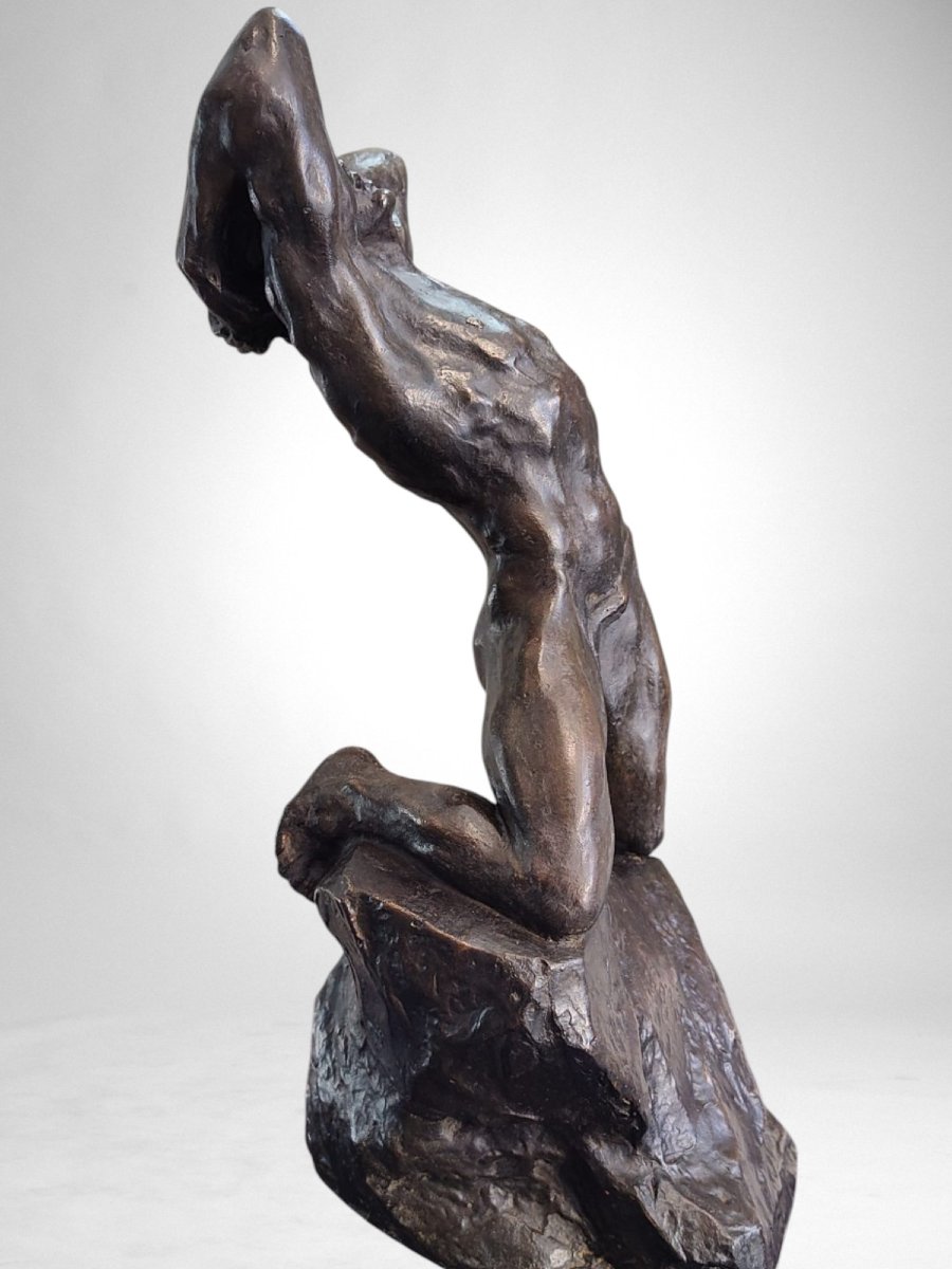 Extreme Effort - Powerful Bronze Sculpture By Alfredo Pina (1883-1966)-photo-4