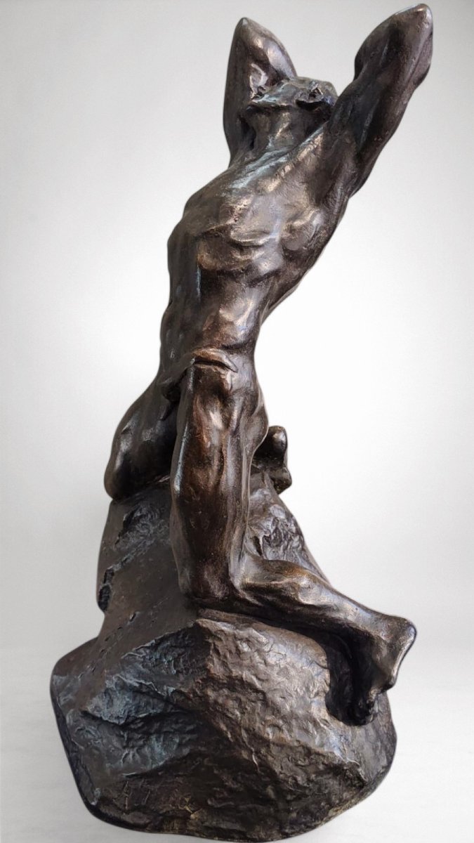 Extreme Effort - Powerful Bronze Sculpture By Alfredo Pina (1883-1966)-photo-2