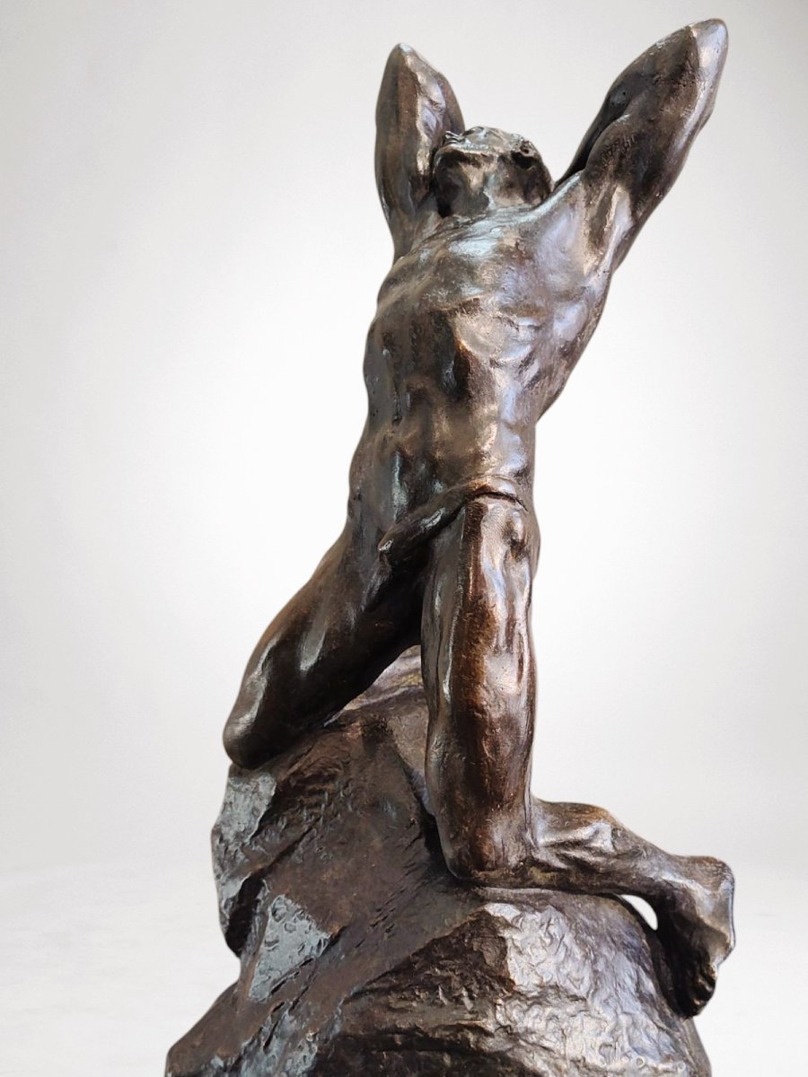 Extreme Effort - Powerful Bronze Sculpture By Alfredo Pina (1883-1966)-photo-4