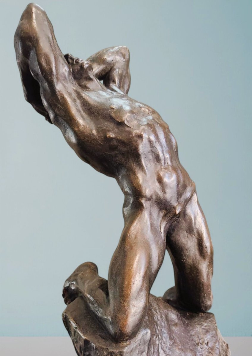 Extreme Effort - Powerful Bronze Sculpture By Alfredo Pina (1883-1966)-photo-6