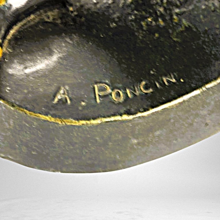 Woman And Panther – Bronze By Albert Poncin (1877-1954), Art Deco Influence-photo-1