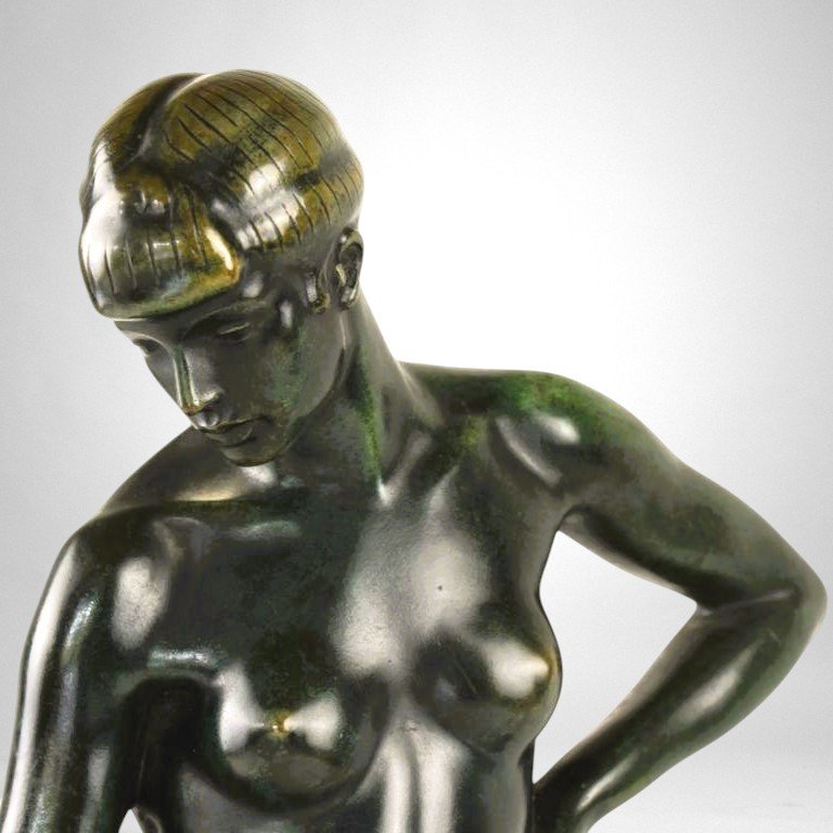 Woman And Panther – Bronze By Albert Poncin (1877-1954), Art Deco Influence-photo-5