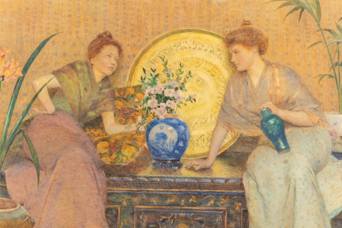 Whispers And Porcelain, Aquarelle Par Hector Caffieri (1847–1932)-photo-3