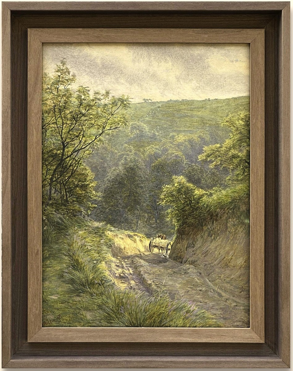 Chemin de sable avec charrette et chevaux,  Aquarelle par Frank Walton (1840–1928)