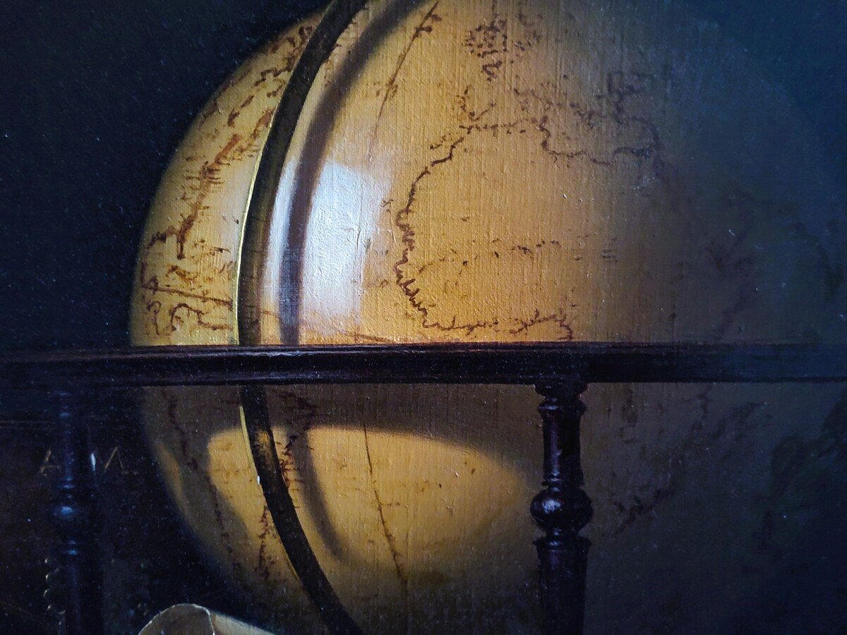  Nature Morte avec Globe, Livres et Longue-vue, Huile sur toile par Jean Grimal (1942–1998)-photo-4