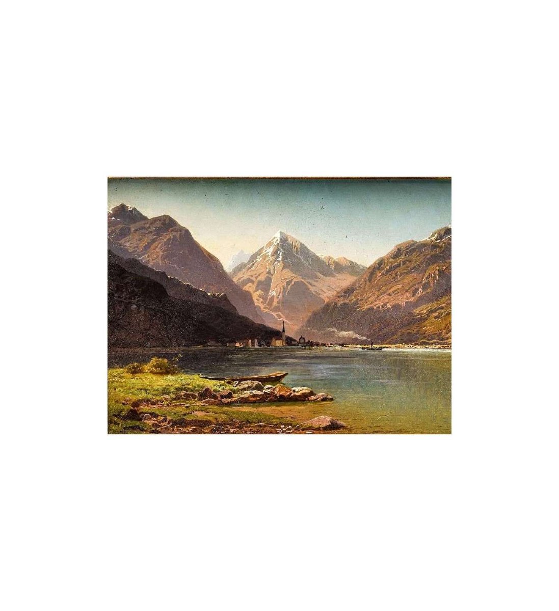 Roffiaen François (1820-1898)+Huile sur panneau,  Fluelen, Lac des quatre cantons (Suisse)-photo-2
