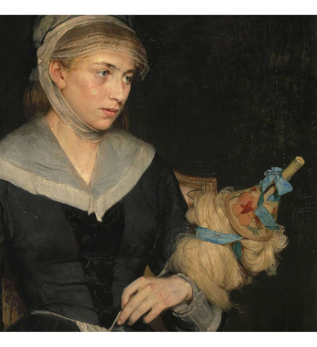 Renevier Julien (1847-1907), Oil On Canvas+ The Wool Spinner-photo-3