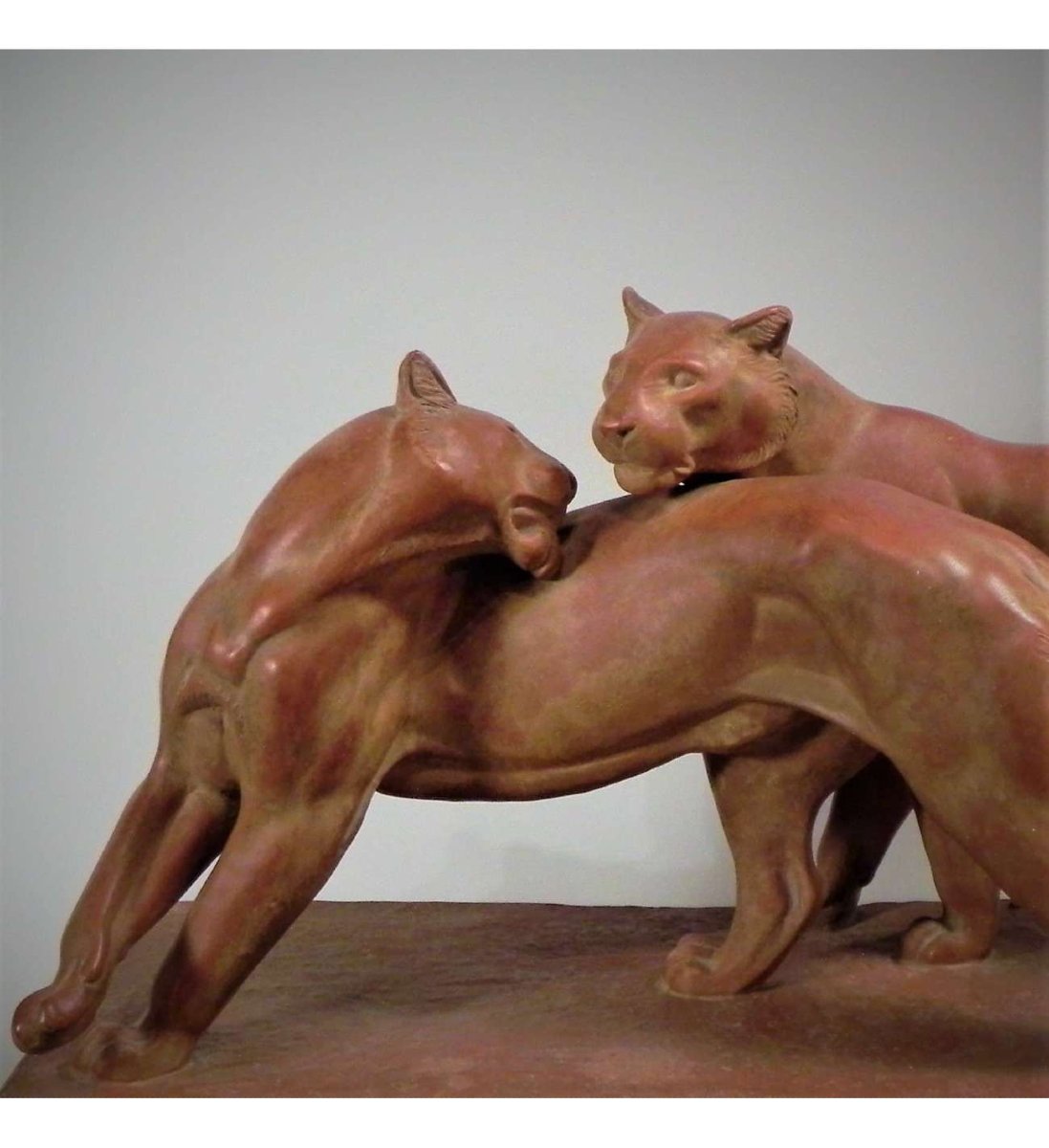 Terracotta Panthers Statue By Réne Rochard  (1906 -1984)-photo-2