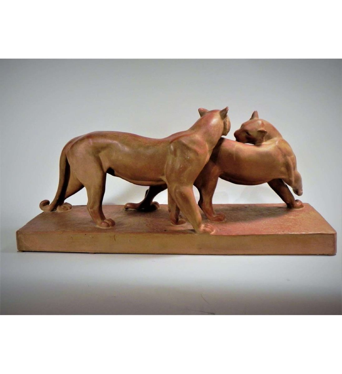 Terracotta Panthers Statue By Réne Rochard  (1906 -1984)-photo-3